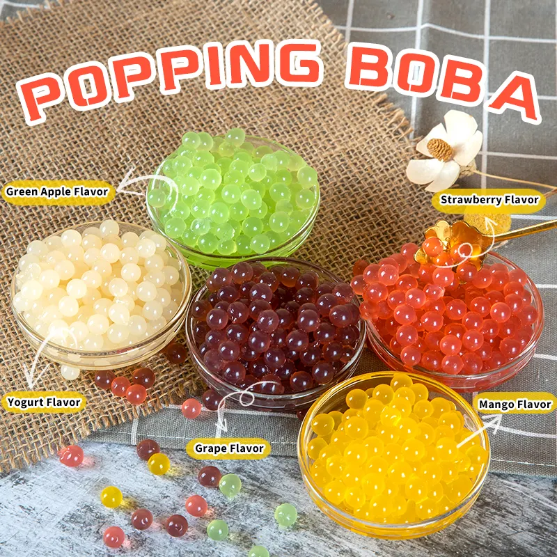 1,2Kg Green Apple Popping Beads Bubble Tea Fun Toppings para tiendas de postres Halal y Low-Calorie OEM Popping Juice Ball