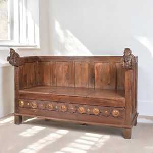 <b>Old</b> Teak Wood Chesterfield <b>Sofa</b> Rustic Design Three-Seat Square with One-Seater for Living Room Furniture - Product Image 2