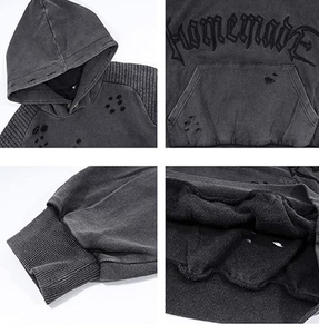 เสื้อมีฮู้ดแนวสตรีทแวร์วินเทจเสื้อฮิปฮอปปักลายขาดระบายความร้อน - Product Image 3