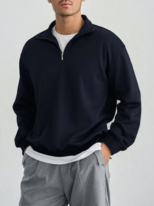 <b>Men's</b> Windbreaker Half <b>Zip</b> Jackets <b>Men</b> Winter Warm <b>Fleece</b> Tops <b>Men</b> Sweatshirts Casual Pullover Fashion Solid Color Sweatshirt - Product Image 2