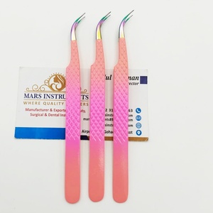 Pinzas de extensión de pestañas de Color Rosa degradado con punta multicolor individual curvada de aislamiento de acero inoxidable profesional privado - Product Image 5
