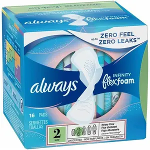 Always Infinity Pads Taille 2, ailé, non parfumé, super absorbant, 46 Ct Prêt pour l'exportation