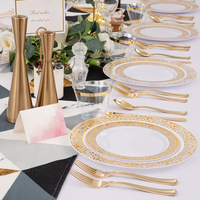 350 pièces de fournitures de décoration de fête de mariage, vaisselle de luxe à bord doré, support de vaisselle durable, ensemble de vaisselle en plastique, assiettes jetables