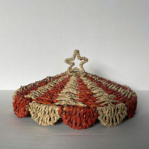 Handmade Seagrass Storage Basket with <b>Lid</b> Circus Tent <b>Design</b> Rustic Boho Decorative Organizer Made <b>by</b> VgreenArt in Vietnam - Product Image 5