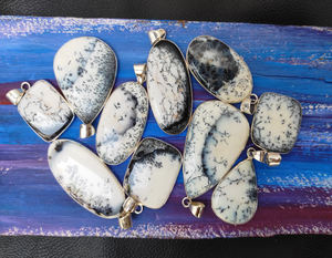 Collier en argent plaqué 925 avec pendentifs en opale dendrite naturelle, formes variées, bijoux tendance avec breloques pour femmes - Product Image 4