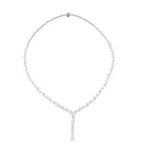 Silver Plated Vintage Lariat Necklace with Multi Shape Statement <b>Tennis</b> Necklace Engagement Gift Lab Grown Diamonds Unisex - Product Image 4