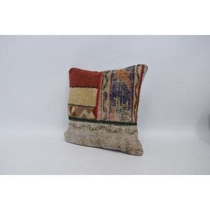 Multicolor Wool Patchwork Kantha <b>Pillow</b> 16x16 Inch Decorative Cushion Woven with Vintage Pattern - Product Image 4