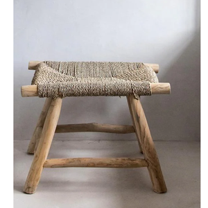 Venta al por mayor taburete de algas marinas naturales rústicas con patas de madera muebles para el hogar hechos a mano y decoración de la fábrica de Vietnam - Product Image 6