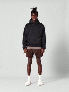 Sweat à capuche unisexe 500GSM 100% coton à épaules tombantes avec logo en relief pull personnalisable doublure polaire lourde d'hiver taille solide pour hommes - Product Image 4