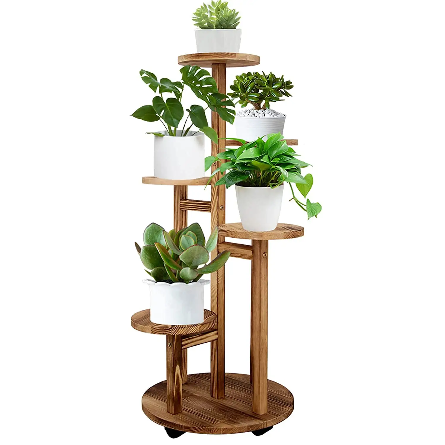 Berdiri tanaman bunga kayu, Pot bunga berdiri untuk rak tampilan penyimpanan balkon untuk tanaman dalam dan luar ruangan