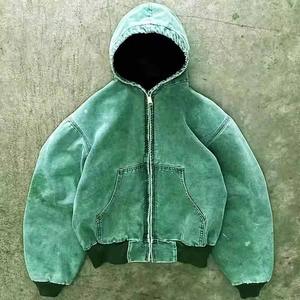 Vente en gros de sweats à capuche zippés en coton polaire sweats à capuche délavés à l'acide de couleur pure pour hommes - Product Image 4