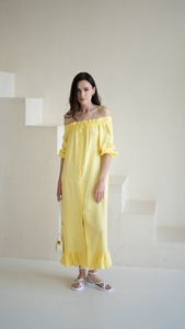 Mini vestido amarillo romántico, vestido hecho de algodón para novias, vestido de núcleo de cabaña para mujer - Product Image 3