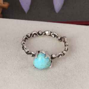 แหวนรูปหัวใจสีเทอร์ควอยส์ kingman เครื่องประดับ Boho สีเงินสเตอร์ลิงทำด้วยมือสไตล์ตะวันตกเฉียงใต้ของขวัญที่ไม่ซ้ำใครสำหรับสไตล์วินเทจของเธอ - Product Image 5