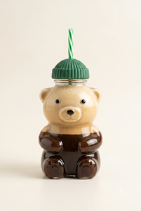 <b>Cute</b> <b>Bear</b> Glass Tumbler with Green Cap Straw 550ml Reusable Dishwasher Microwave Safe Single Wall Drinkware for Kids Party Gift - Product Image 3