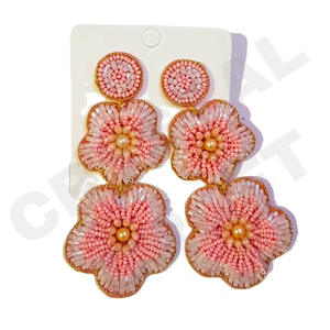 Boucles d'oreilles en perles de drapeau américain vintage pour femmes Orange blanc bleu couleur tissu accessoire élégant pour mariage patriotique - Product Image 6