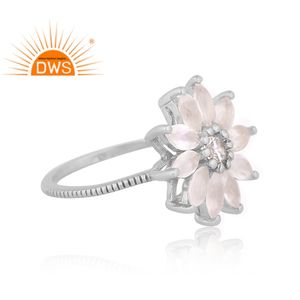 Meilleure vente en argent sterling naturel CZ et pierre de lune arc-en-ciel, design floral, bague empilable, fabricant de bijoux personnalisés - Product Image 2