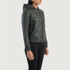 Sweat à capuche décontracté en cuir pour femme, avec logo frontal, écologique, coupe-vent, respirant, finition raffinée, confortable à porter, extérieur lisse - Product Image 3