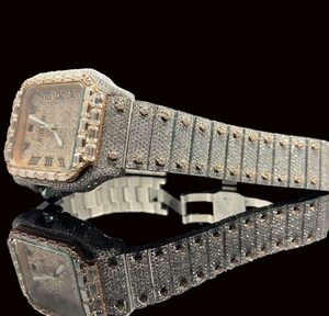 นาฬิกาข้อมือหรูหราสไตล์ฮิปฮอป ยูนิเซ็กซ์ ตัวเรือนสี่เหลี่ยมสแตนเลส หน้าปัดกระจกโมอิสซาไนต์ VVS ระบบควอตซ์กลไกแบบโบราณ หนา 5 มม. - Product Image 2