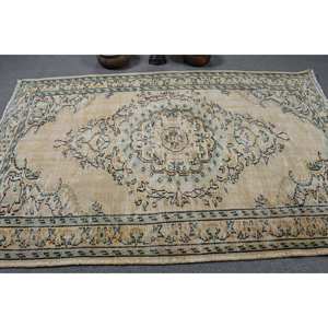 Alfombra turca vintage-5,2 X 8.1ft Beige Azul Clásico Diseño de retales grande Material de lana Respaldo de látex para adolescentes 4m de ancho - Product Image 3