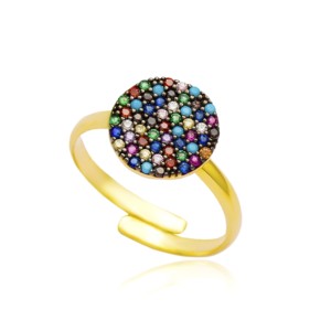 Colorful CZ Stone <b>Adjustable</b> <b>Ring</b> Rhodium Plated Handmade Turkish Wedding & Party 925 Sterling Silver Women's Trendy Jewelry - Product Image 2