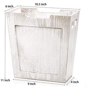 Wood Trash Can, Rectangular Rustic Wooden Waste Basket Farmhouse Wastebasket <b>Bin</b> with Handle Small <b>Narrow</b> Garbage Can Trash <b>Bin</b> - Product Image 2