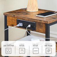 Table d'appoint industrielle vintage à 3 niveaux en métal avec prise USB intégrée pour salon, chambre et canapé