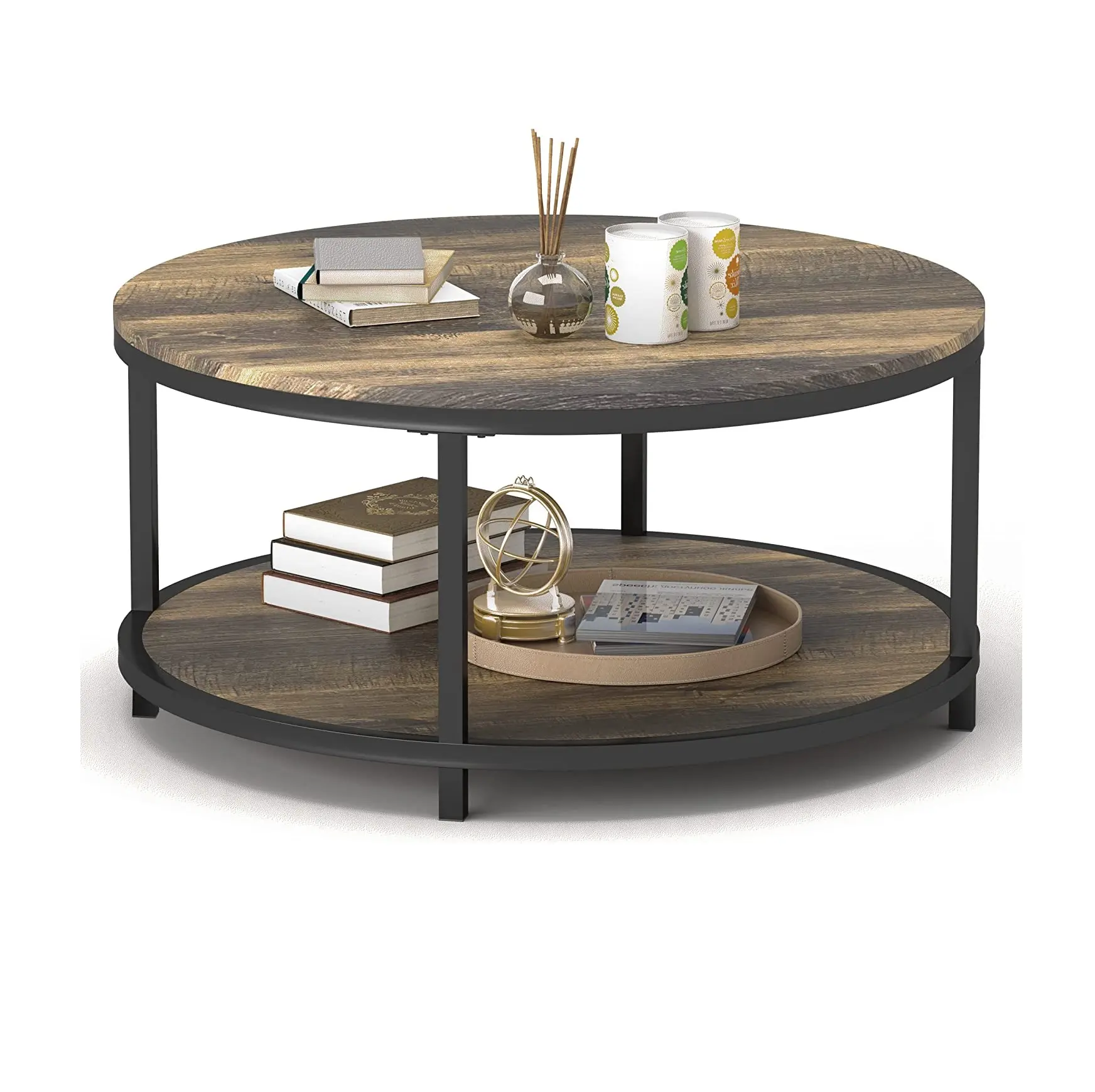 라운드 커피 테이블 소박한 빈티지 산업 디자인 가구 튼튼한 금속 프레임 다리 소파 테이블 칵테일 테이블