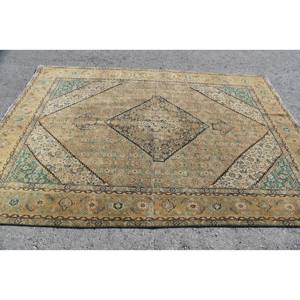 Alfombra de látex de tejido plano de lana turca Vintage tradicional de 6,5 pies X 9,3 pies Beige verde Patchwork diseño alfombra para sala de estar - Product Image 3