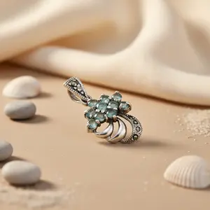 Elegante Colgante de Flor con Piedras Preciosas de Plata 925 para Mujer, Hecho a Mano, Oro Rosa con Rubí como Piedra Principal, Chapado en Rodio, Joyería - Product Image 1