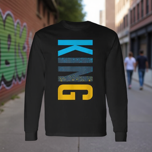 Camiseta de Manga Larga King Streetwear en Azul Gamma, Diseño Vertical Promocional - Product Image 3