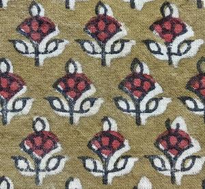 Tela de Algodón Estampada a Mano en Amarillo Mostaza con Diseño Floral Rojo Buti - Product Image 2