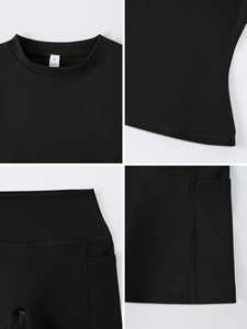 Ensemble de yoga 3 pièces en nylon spandex pour femmes, nouveau style, short legging taille haute, taille moyenne, solide, réversible, grande taille, équipement d'entraînement - Product Image 3