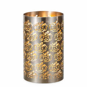 Portavelas votivo metálico plateado con cara de calabaza para decoración del hogar en Halloween. - Product Image 1