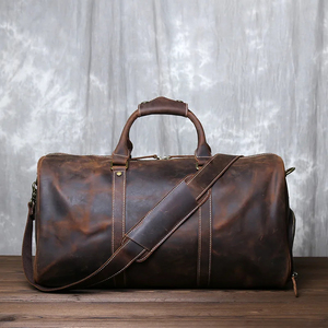 Sac de voyage pliable en cuir véritable, léger, grande capacité, avec fermeture à glissière, pour les voyages - Marron durable - Product Image 4