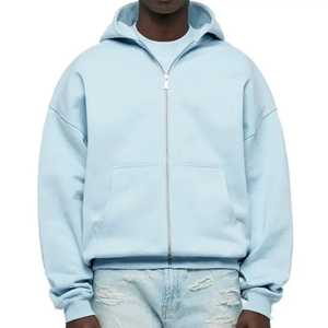 Sweat à capuche zippé en coton 100% personnalisable de haute qualité, coupe ample et courte, épaule tombante, poids lourd, écologique - Product Image 4