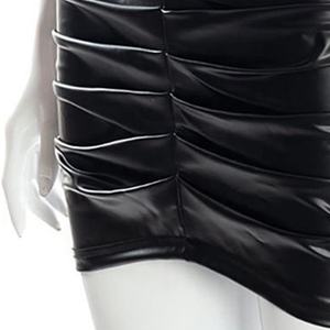 Hot Sale <b>Women</b> <b>Black</b>-Rushed Faux <b>Leather</b> Mini-Skirt High-Waist V-Cut Bodycon Pu <b>Leather</b> Skirt For <b>Women</b> - Product Image 2
