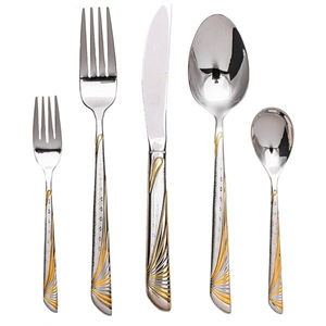 Cubiertos de diseño moderno chapados en oro al por mayor de lujo, juego de cubiertos de Metal para restaurantes de acero inoxidable para bodas para uso en fiestas - Product Image 5