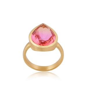 แหวนควอทซ์สีชมพู Bio คู่ผลิตแหวนทองเหลืองชุบทอง22K สำหรับผู้หญิงซัพพลายเออร์เครื่องประดับ - Product Image 4