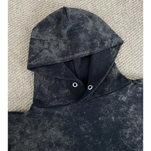 100% coton 500 GSM coton lourd épais hiver polaire à capuche boxy fit blanc uni hommes sweat à capuche pierre acide lavage pull - Product Image 3