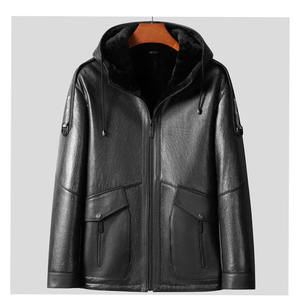 Demi fermeture éclair nouveau Style hommes en cuir véritable fait à capuche/vêtements de rue hommes bas quantité minimale de commande en cuir fait à capuche à vendre - Product Image 6