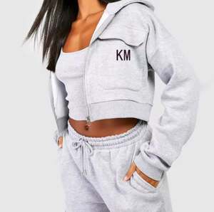 ชุด2ชิ้นแบบลำลองของผู้หญิงทรงพอดีตัวกางเกงขายาวและซิปสีพื้นสีทึบออกแบบโลโก้ได้ตามต้องการ - Product Image 5