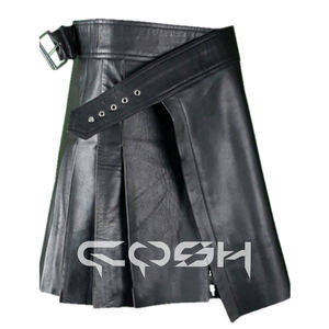 Kilt híbrido de moda gótica para hombre superventas Kilt de cuero negro de alta calidad, vendedores de Kilts plisados personalizados - Product Image 1