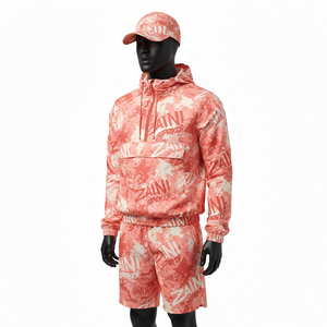 Conjunto Corto Cortavientos de Poliéster Premium para Hombre, Tela Suave al Tacto, Color Rosa, Logotipo Sublimado en Toda la Superficie, Conjunto Cortavientos de Talla Grande - Product Image 4