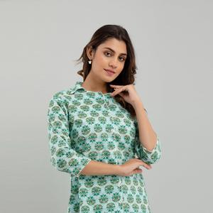 Women's Casual Cotton Floral Print Night <b>Suit</b> Sea Green with Custom Logo Button Closure Soft Woven Fabric for Bridesmaids - Product Image 6
