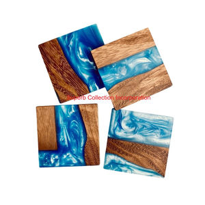 Wholesale Handmade Acacia Wood And Grey Epoxy Resin Coasters Set Of 4 Modern Round Drink Coasters For Home And <b>Bar</b> Decor - Product Image 3