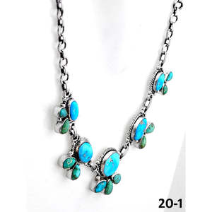 Collier artisanal du sud-ouest, motif floral en argent sterling, turquoise eau blanche et émeraude de la vallée - Product Image 3