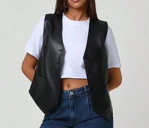 Chalecos de Cuero Vacuno Premium para Mujer, Chaleco de Piel de Oveja de Moda, Venta al por Mayor, Chaleco de Cuero Genuino de Secado Rápido - Product Image 6