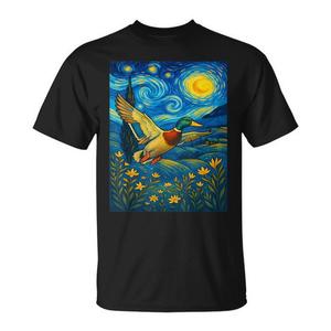 Camiseta Promocional Estilo Van Gogh con Diseño de Pato Mallard Noche Estrellada para Caza y Agricultura - Product Image 1