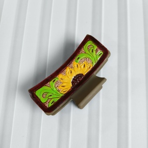 Pinza de Pelo de Cuero de Moda de Primera Calidad con Diseño de Hoja Verde y Girasol Amarillo para Accesorios de Mujer - Product Image 2
