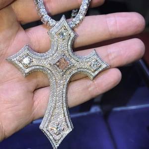 Trending White Gold Plated VVS Clarity Diamond Sterling Silver Custom Cross Charm Pendant HipHop Style Party Jewelry - Product Image 2